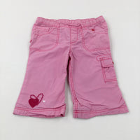 Hearts Embroidered Pink Cargo Trousers - Girls 6-9 Months