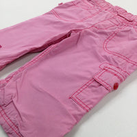 Hearts Embroidered Pink Cargo Trousers - Girls 6-9 Months