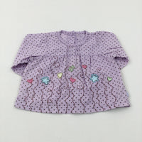 Hearts & Flowers Appliqued Spotty Lilac Long Sleeve Top - Girls 6-9 Months