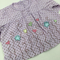 Hearts & Flowers Appliqued Spotty Lilac Long Sleeve Top - Girls 6-9 Months