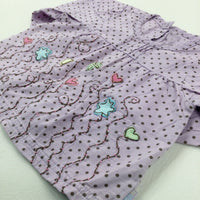 Hearts & Flowers Appliqued Spotty Lilac Long Sleeve Top - Girls 6-9 Months