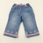 Flowers Embroidered Light Blue Denim Jeans - Girls 6-9 Months