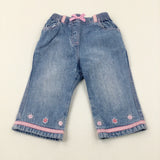 Flowers Embroidered Light Blue Denim Jeans - Girls 6-9 Months