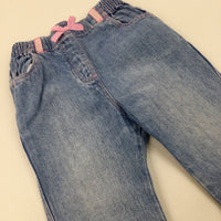 Flowers Embroidered Light Blue Denim Jeans - Girls 6-9 Months