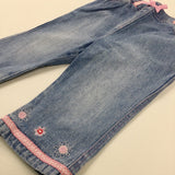 Flowers Embroidered Light Blue Denim Jeans - Girls 6-9 Months