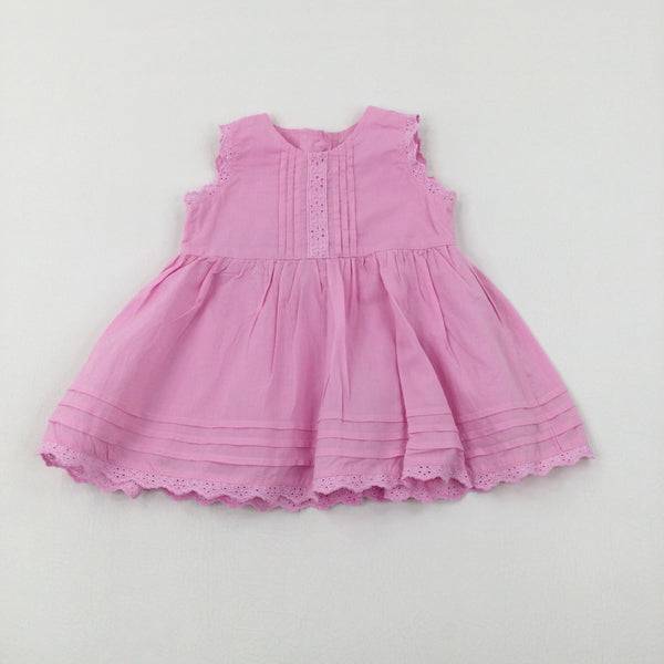 Embroidered Pink Cotton Dress - Girls 6-9 Months