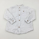 Beige Striped Linen Mix Long Sleeve Shirt - Boys 3-4 Years