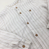 Beige Striped Linen Mix Long Sleeve Shirt - Boys 3-4 Years