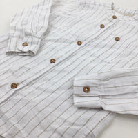 Beige Striped Linen Mix Long Sleeve Shirt - Boys 3-4 Years