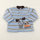 'Mr Moose' Embroidered Brown & Blue Striped Fleece Jumper - Boys 9-12 Months