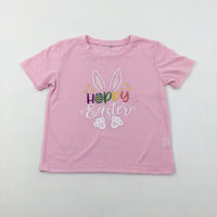 'Happy Easter' Stars Pink T-Shirt - Girls 4-5 Years