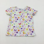 Colourful Flowers & Butterflies White T-Shirt - Girls 4-5 Years