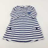 Cat Appliqued Navy Striped Dress - Girls 3-4 Years