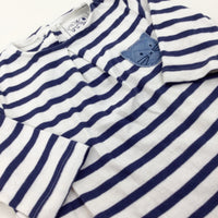 Cat Appliqued Navy Striped Dress - Girls 3-4 Years