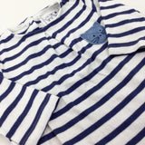 Cat Appliqued Navy Striped Dress - Girls 3-4 Years