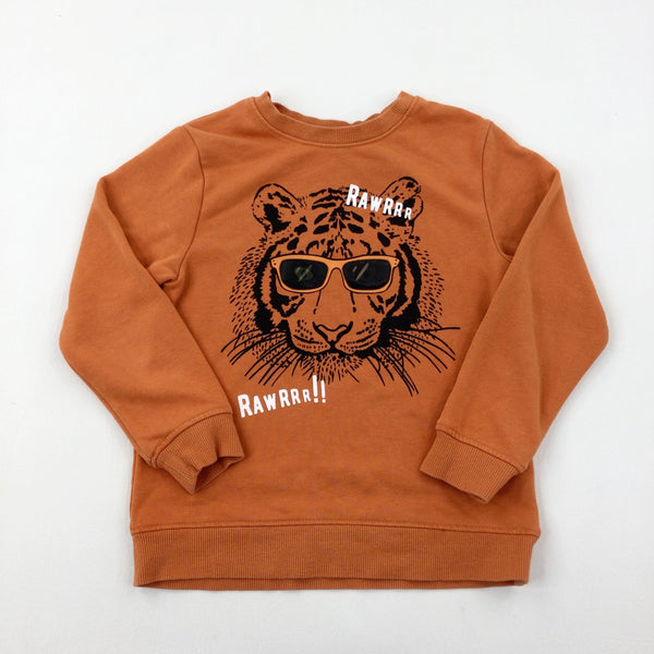 'Rawrrr!!' Tiger Face Orange Sweatshirt - Boys 5-6 Years