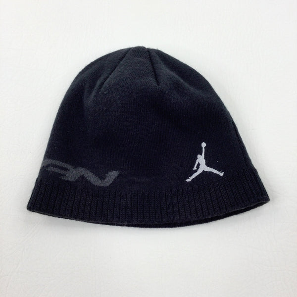 'Jordan' Embroidered Motif Black Knitted Winter Hat - Boys 4-5 Years