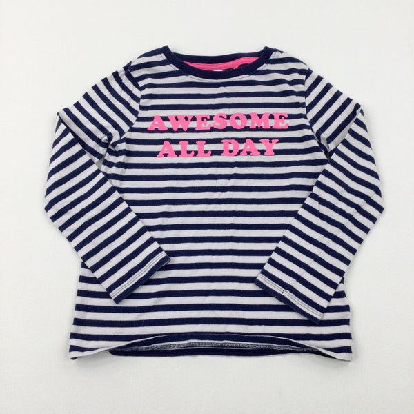 'Awesome All Day' Navy Striped Long Sleeve Top - Girls 6-7 Years