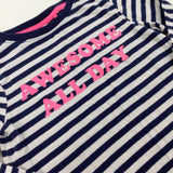 'Awesome All Day' Navy Striped Long Sleeve Top - Girls 6-7 Years