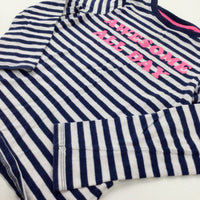 'Awesome All Day' Navy Striped Long Sleeve Top - Girls 6-7 Years