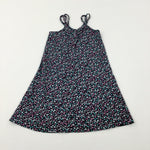 Flowers Black Dress - Girls 6-7 Years