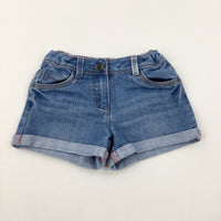 Mid Blue Denim Shorts With Adjustable Waist - Girls 6-7 Years