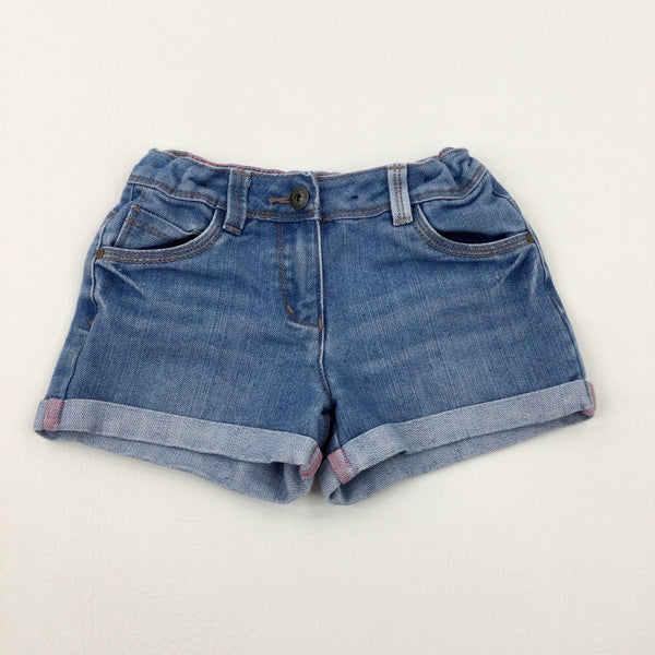 Mid Blue Denim Shorts With Adjustable Waist - Girls 6-7 Years