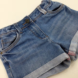 Mid Blue Denim Shorts With Adjustable Waist - Girls 6-7 Years