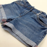 Mid Blue Denim Shorts With Adjustable Waist - Girls 6-7 Years