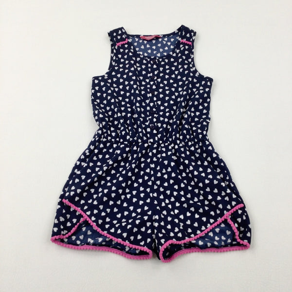 Hearts Navy Lightweight Playsuit - Girls 6-7 Years