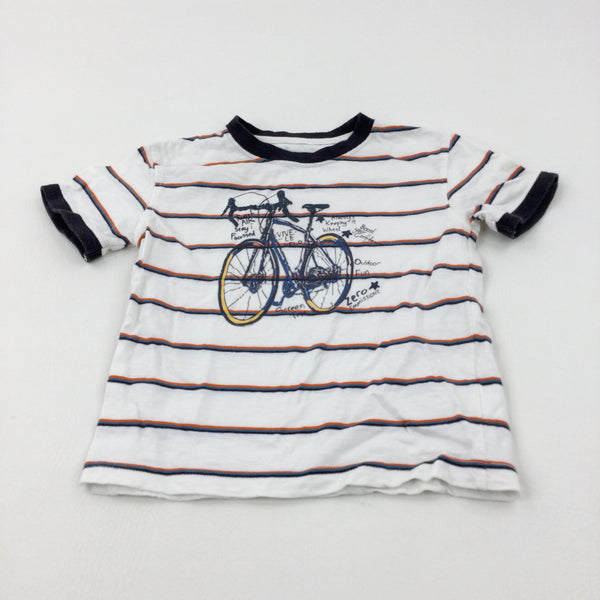 'Zero Emmissions' Bicycle Orange & White Striped T-Shirt - Boys 4-5 Years