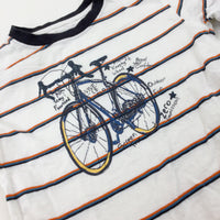 'Zero Emmissions' Bicycle Orange & White Striped T-Shirt - Boys 4-5 Years