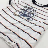 'Zero Emmissions' Bicycle Orange & White Striped T-Shirt - Boys 4-5 Years