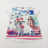 'Lets Have Fun!' Dog & Fairground Colourful White T-Shirt - Girls 5-6 Years