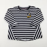 'Be Kind!' Bee Appliqued Black Striped Long Sleeve Top - Girls 6-7 Years