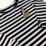 'Be Kind!' Bee Appliqued Black Striped Long Sleeve Top - Girls 6-7 Years