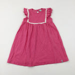 Spotty Lace Trim Pink Dress - Girls 6-7 Years