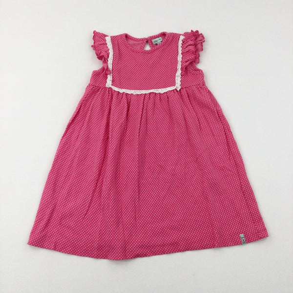 Spotty Lace Trim Pink Dress - Girls 6-7 Years