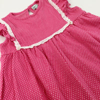 Spotty Lace Trim Pink Dress - Girls 6-7 Years