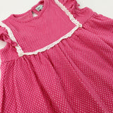 Spotty Lace Trim Pink Dress - Girls 6-7 Years