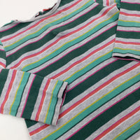 Forest Green & Grey Striped Long Sleeve Top - Girls 12-18 Months