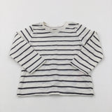 Charcoal Grey & White Striped Long Sleeve Top - Boys 18-24 Months