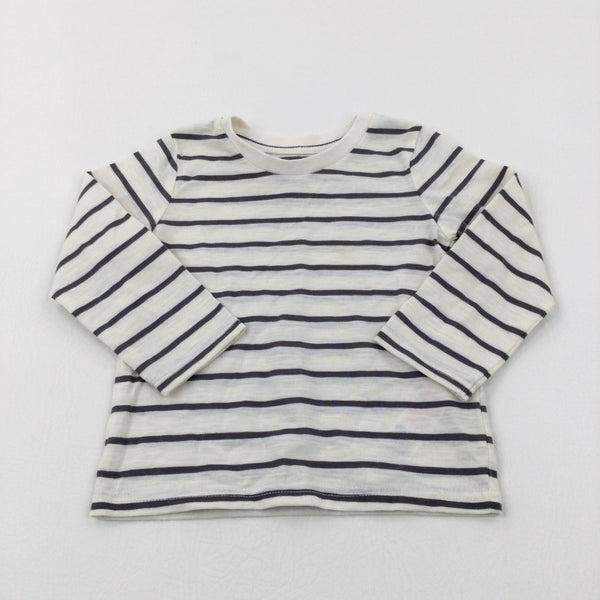 Charcoal Grey & White Striped Long Sleeve Top - Boys 18-24 Months