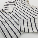 Charcoal Grey & White Striped Long Sleeve Top - Boys 18-24 Months