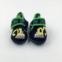 'Dig Dig' Diggers Black & Green Slippers - Boys - Shoe Size 8