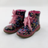 Colourful Flowers Black Boots - Girls - Shoe Size 10