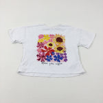 'Bloom Grow Inspire' Flowers Sequinned White Cropped T-Shirt - Girls 4-5 Years