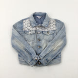 Lace Embroidered Light Blue Denim Jacket - Girls 7-8 Years