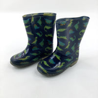 Dinosaurs Green & Navy Wellies - Boys - Shoe Size 8