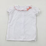 White Cotton Top With Embroidered Collar - Girls 18-24 Months